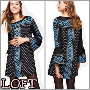LOFT | Black Snowflake Bell Sleeve Dress NWT SZ XS